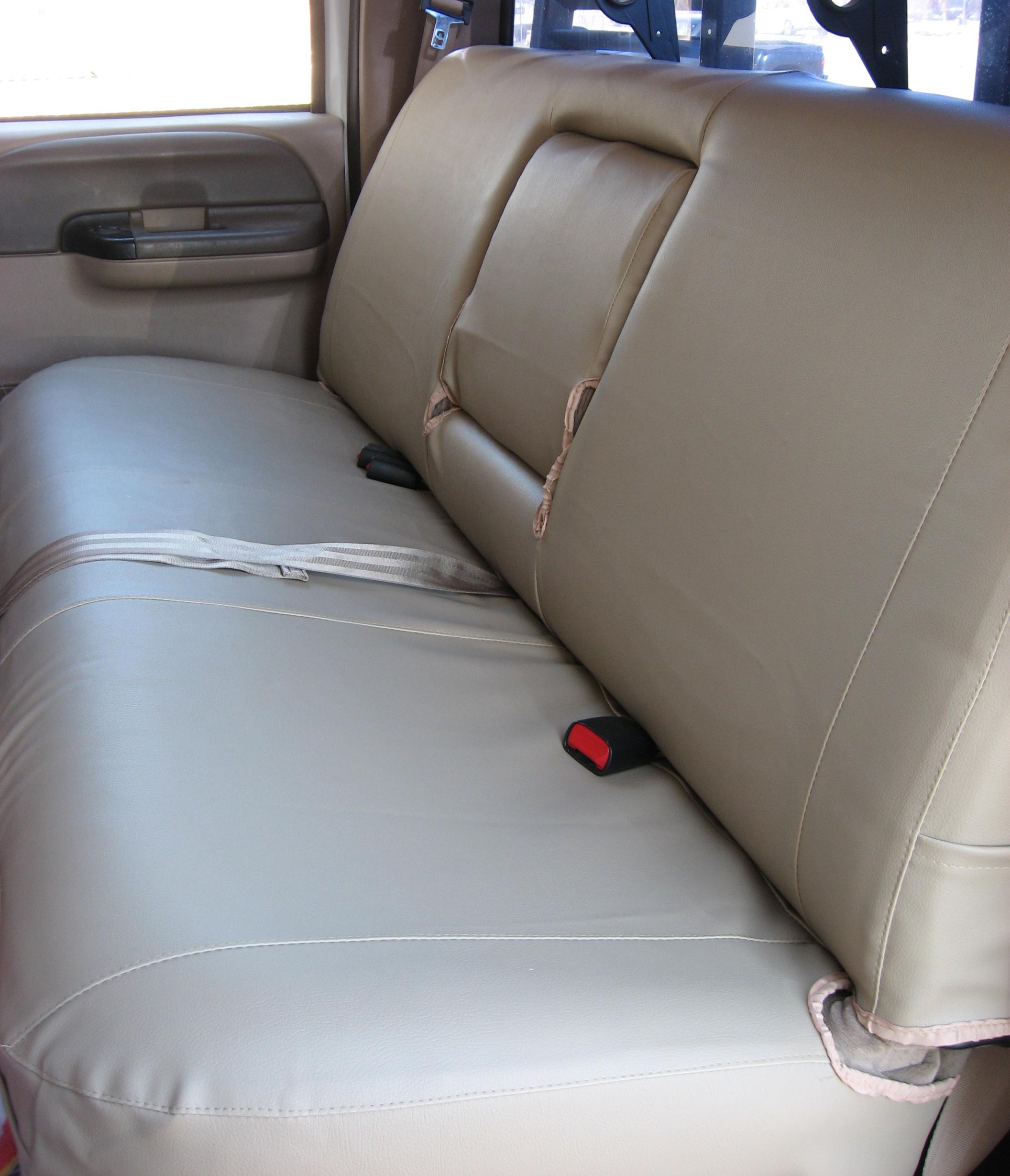 Front 40/20/40 Split Bench Seat Covers in Gray Endura Fabric with Pointed Molded Headrests and Opening Console Durafit Seat Covers Made to fit 1999-2007 Ford F250-F550 